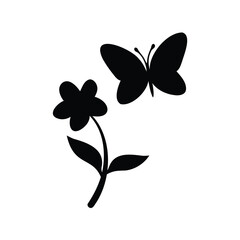 Simple Black and White Butterfly and Flower Design for Prints and Stickers