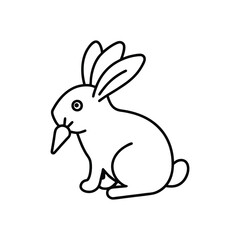 A line drawing of a rabbit holding a carrot