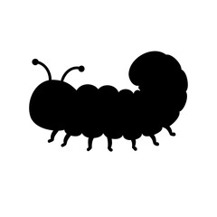 Black Silhouette of a Caterpillar with Antennae and Segmented Body on White