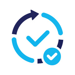 recycling icon vector illustration. Circular Refresh Icon with Checkmark. Process Check Glyph Dual Tone Blue Icon Design Vector. Circular arrow with a checkmark, symbolizing workflow, renewal.