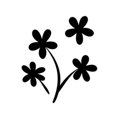Simple Silhouette of Four Flowers with Curving Stems on a White Background