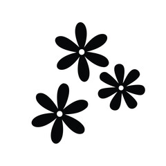 Three Isolated Black Flower Silhouettes with White Center on a White Background