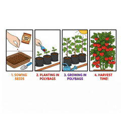 Illustration showing the growth stages of a tree from a seed to a mature tree.