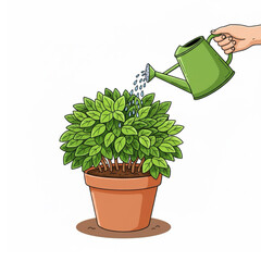 Watering plants in pots at home in the picture illustration.