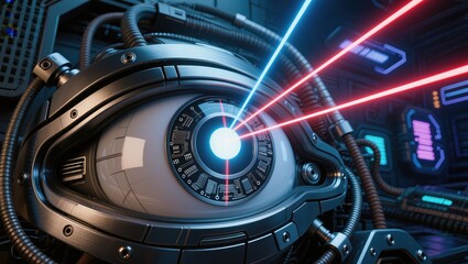 Futuristic Eye with Laser Beams in a High-Tech Sci-Fi Environment