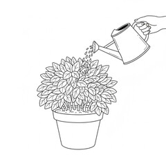Watering plants in pots at home in the picture illustration.