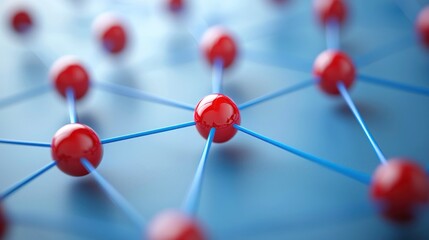 A red and blue molecular structure with a central red sphere connected by blue lines.