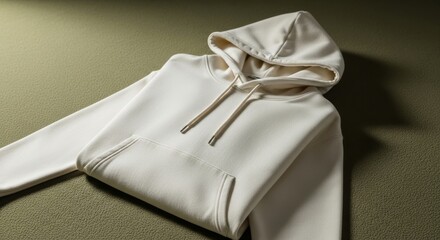 White hoodie folded on soft surface in minimalist style  
