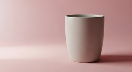 Minimalist white ceramic cup on pink background  