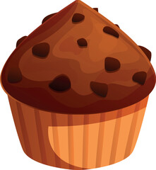 Chocolate chip muffin baking in a fluted paper cup, representing a sweet treat