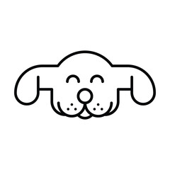 A simple blackoutlined illustration of a dogs head showing ears eyes nose and mouth