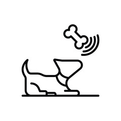 A simplified line drawing shows a dog with a bone floating above it