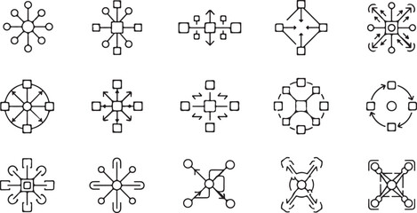 Abstract Connectivity and System Architecture Line Art Icon Set