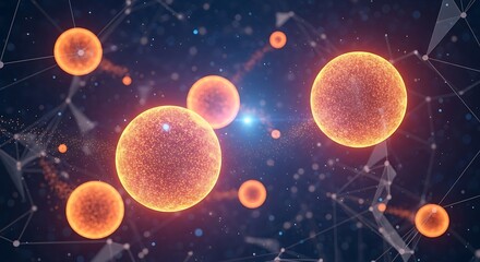 Abstract Orange Spheres with Network Connections in Dark Space.