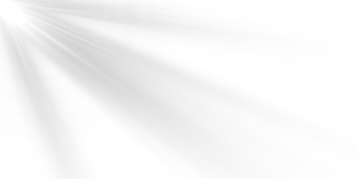 Realistic glowing sunlight with radiant beam and sunrays, soft sunrise shine beams ethereal illumination creating bright heavenly optical effect on isolated transparent PNG background 