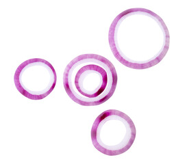 Obraz premium Top view set of fresh red or purple Spanish onion rings or slices in stack isolated with clipping path in png file format