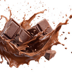 Chocolate background. Chocolate splash isolated on transparent background