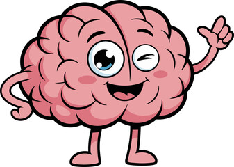 Cartoon brain winking and pointing shows a great idea or concept