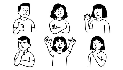 Set of doodle people showing various emotions and gestures