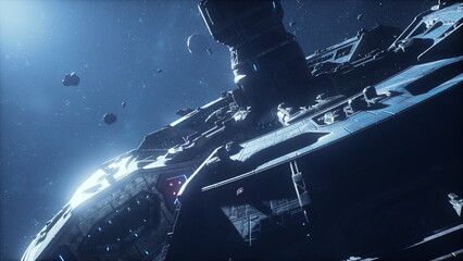 space station of the future surveys a cosmic gas cloud