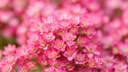 Obraz premium Pink flowers in a garden with a blurred background.