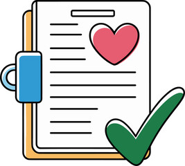 Positive health checkup with heart symbol and green approval tick mark © Levi	