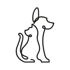 Black outline drawing of a cat and dog sidebyside The dogs ear is a curved line Both animals are sitting