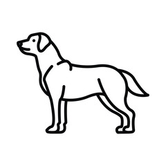 Black outline drawing of a dog in profile