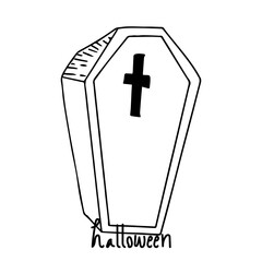 Obraz premium cartoon element design. Cute black and white Halloween doodle set with pumpkins, ghosts, bats, spiders, witch hats, and other spooky symbols.