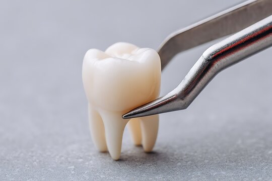 Dental instrument holding wisdom tooth model