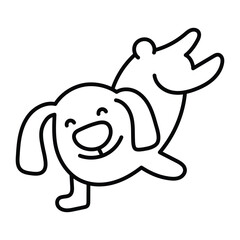 Cartoon dog jumping outlined in thick black lines showcasing a playful and cheerful depiction