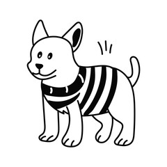 Cartoon of a dog wearing a black and white striped shirt