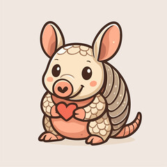 Cute cartoon armadillo mascot with heart