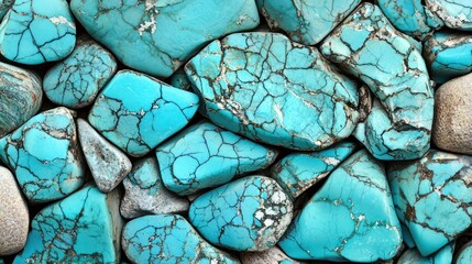 A pile of turquoise-colored stones with a mix of sizes and shapes.