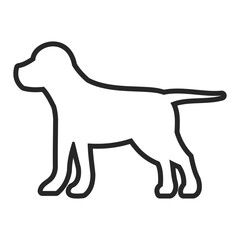 Line drawing of a dog in profile black outline white fill Tail is extended Legs are distinct