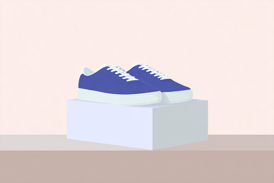 A pair of sports shoes sneakers on display box