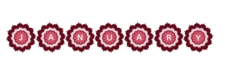 vector illustration of Traditional Red Thread Embroidery Flower Art with Month 