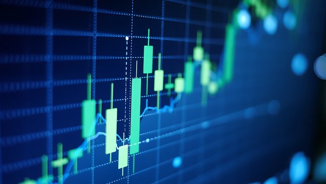 Modern digital stock market graph showing financial growth and upward trend. Perfect for business, finance, economy, trading, and investment concepts with futuristic technology background.