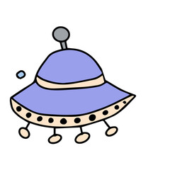 Whimsical Purple UFO Flying Saucer with Lights - Cute Cartoon Alien Spacecraft