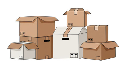 Collection of Various Cardboard Boxes Stacked Together.