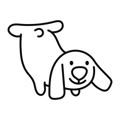 Stylized drawing of a happy dog with rounded features and simple black lines