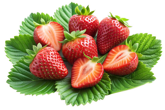 strawberri isolated on transparent white background full depth of field clipping path