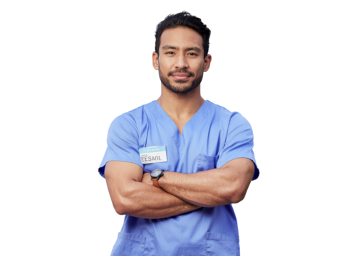 Confident male nurse portrait healthcare professional medical worker success transparent background