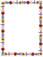 Five Different Flowers border frame with white background