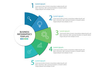 Editable business infographic template design with 5 steps. Infographic template which can be used for presentations banners, workflow layout, annual report, web design.	