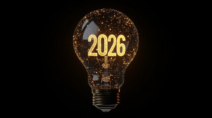 Celebrate the arrival of 2026 with a sparkling light bulb symbolizing new beginnings and bright ideas