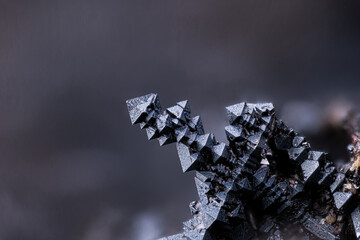 Magnetite crystals. Specimen from Ojos Negros Slag, Teruel, Spain. Micro photography extreme close-up. microscope mineral crystal photography for Scientific use