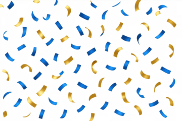 Festive golden and blue confetti falling, creating a joyful atmosphere for celebration, party, or holiday design on a transparent background