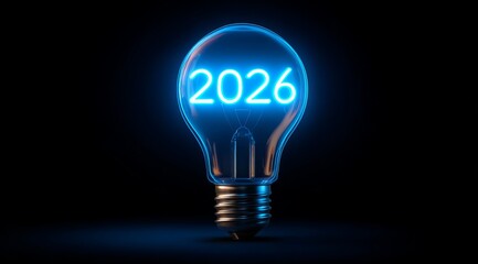 Bright idea symbolizing innovations and changes in the year 2026 with glowing light bulb design