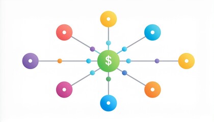 Dynamic financial network diagram illustrating interconnected money flow and investment opportunities with vibrant color accents
